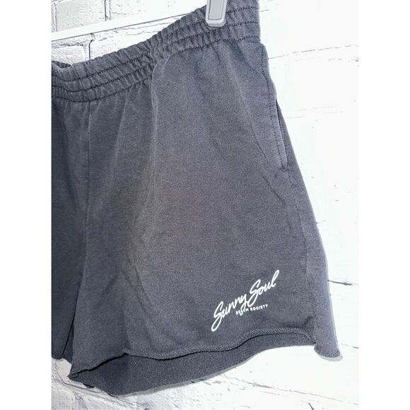 H&M Women’s Sweat Shorts Size Large “Sunny Soul” Black - Picture 2 of 5